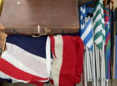 Large Union Flags together with umbrellas,