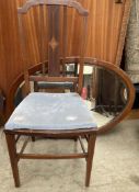 An oval mahogany framed wall mirror together with a bedroom chair