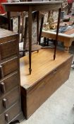 A teak coffer together with a mahogany occasional table