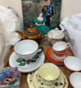 A Maling hunting teacup and saucer together with decorative ceramics,