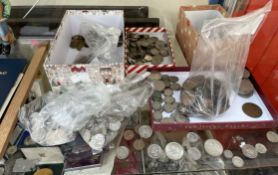 Assorted coins including six pences, 50pence coins,