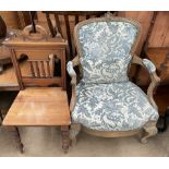 *** Unfortunately this lot has been withdrawn from sale*** A French armchair, with upholstered back,