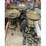 Three scales with brass and electroplated pans,