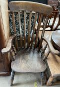 A slat backed kitchen chair,