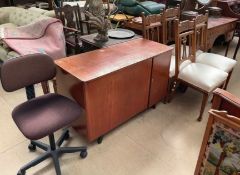 A set of four Edwardian salon chairs together with an office chair and a sideboard