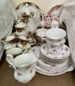 A Royal Albert Old Country Roses pattern part tea set together with a Royal Albert Serena pattern