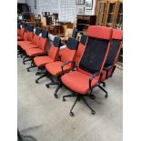 Twelve assorted office chairs in orange and black