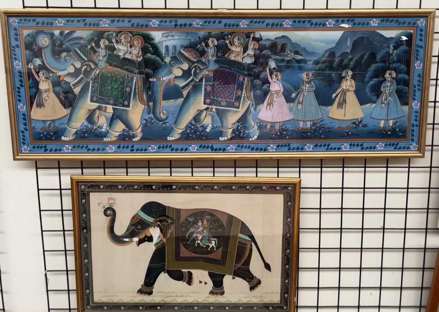 20th century Indian School A caravan of elephants Watercolour Together with another Indian