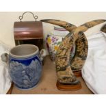 A Poole pottery vase together with a copper lantern,