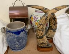 A Poole pottery vase together with a copper lantern,