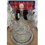 A Royal Doulton crystal vase together with decanters,