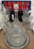 A Royal Doulton crystal vase together with decanters,