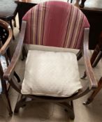 A Lloyd Loom white painted chair together with a stick back elbow chair,