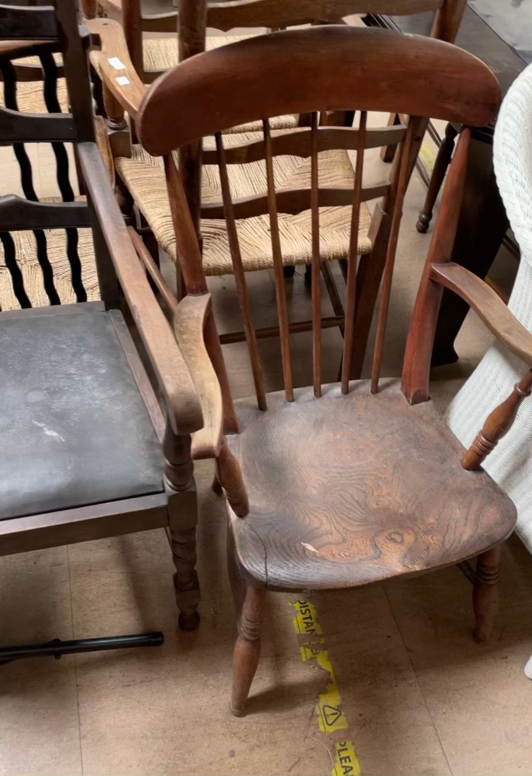 A Lloyd Loom white painted chair together with a stick back elbow chair, - Image 4 of 5