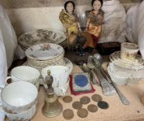A Royal Worcester Roanoke part tea set, together with electroplated flatwares, Indian dolls,