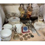 A Royal Worcester Roanoke part tea set, together with electroplated flatwares, Indian dolls,