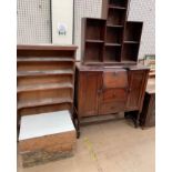A small painted pine coffer together with a bookcase,