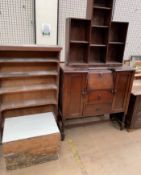 A small painted pine coffer together with a bookcase,