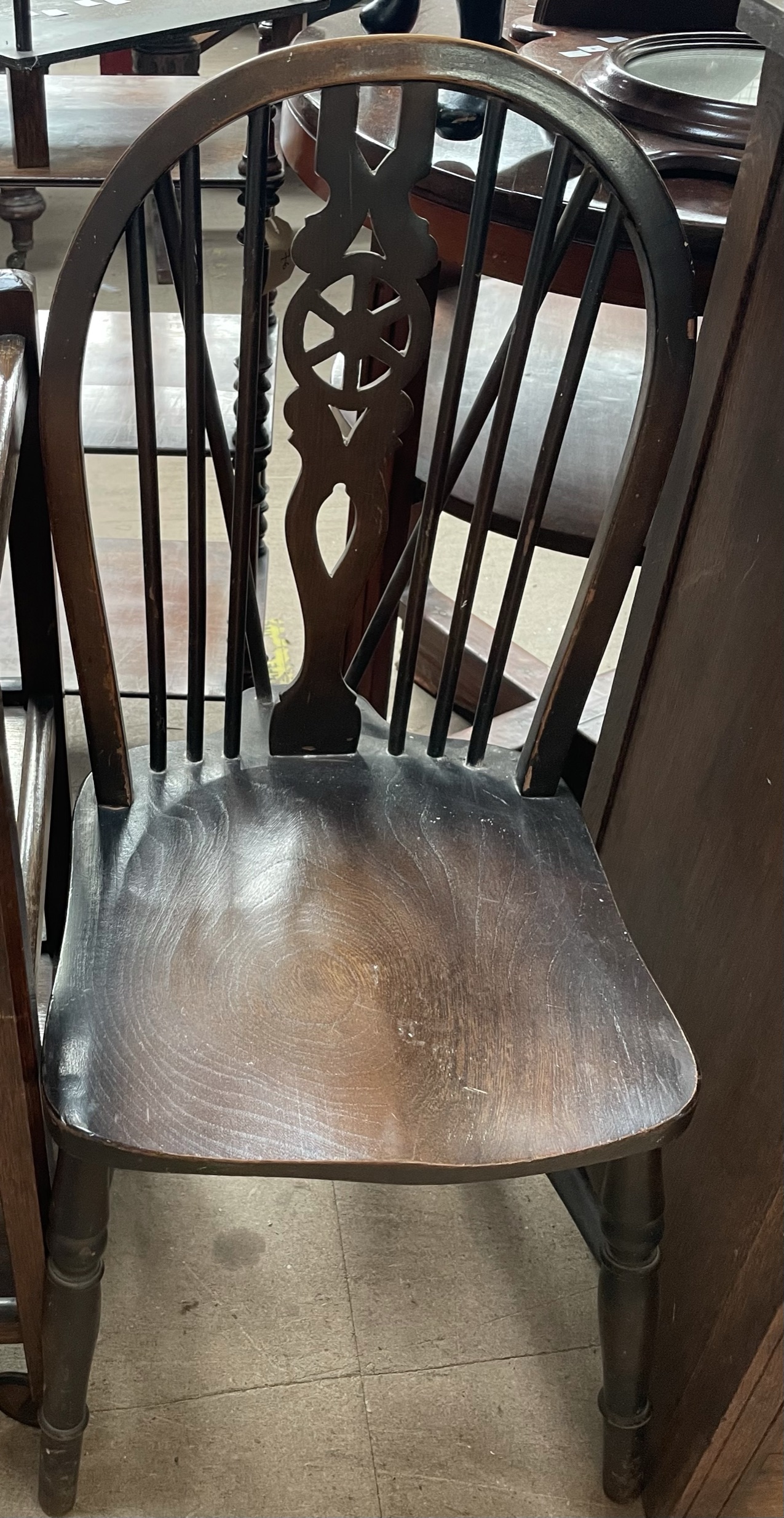 A 20th century oak court cupboard together with a tea trolley, two chairs, - Image 3 of 5