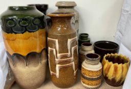 A collection of Western Germany pottery vases of varying sizes