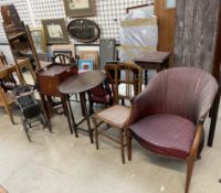 A 19th century mahogany pot cupboard together with a cheval mirror, dolls pram,