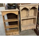 Two small pine hanging shelf units