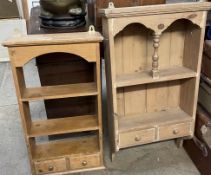 Two small pine hanging shelf units