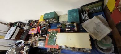 An extensive lot including assorted fountain pens, craft materials, spools,