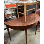 A 19th century mahogany D shape table together with a mid 20th century stool