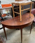 A 19th century mahogany D shape table together with a mid 20th century stool