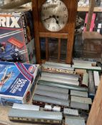 Scalextric Grand Prix set together with Airfix set, Hornby Dublo carriages,