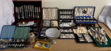 An Arthur Price electroplated flatware service, cased together with numerous cased fish sets,