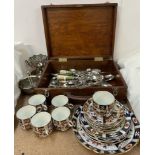 An Imari pattern part tea set together with electroplated flatwares,