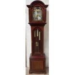 A reproduction mahogany longcase clock, the moon phase dial with Roman numerals,