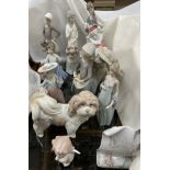 Five assorted Lladro figures and a Lladro plaque together with Nao and other figures