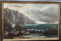 19th century British School Stormy Sea & sky Nr Morwenston,