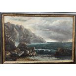 19th century British School Stormy Sea & sky Nr Morwenston,