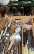 A cased electroplated serving set together with assorted electroplated cutlery