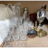 Assorted decanters together with drinking glasses, epns,