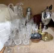 Assorted decanters together with drinking glasses, epns,