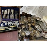 An electroplated Kings pattern part flatware service, cased together with other electroplated wares,