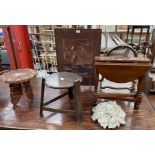 An anglo Indian carved and inlaid occasional table together with a fire screen, folding table,