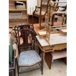 A pine dressing table together with a towel rail,