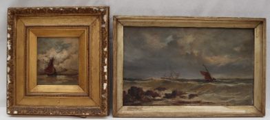 Richard Short Ships at sea Oil on canvas Signed and dated 1799 Together with four other maritime