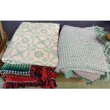 A pink and green Welsh blanket,