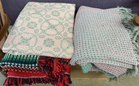 A pink and green Welsh blanket,