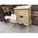 A floral decorated drinks cabinet together with a similar bureau,