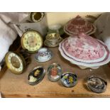 A pair of Adams English Scenic tureens and covers together with glass paperweights,