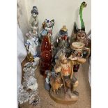 Lladro figures together with Swarovski crystal animals, birds,