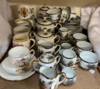 A Japanese porcelain part tea and dinner service together with assorted commemorative china